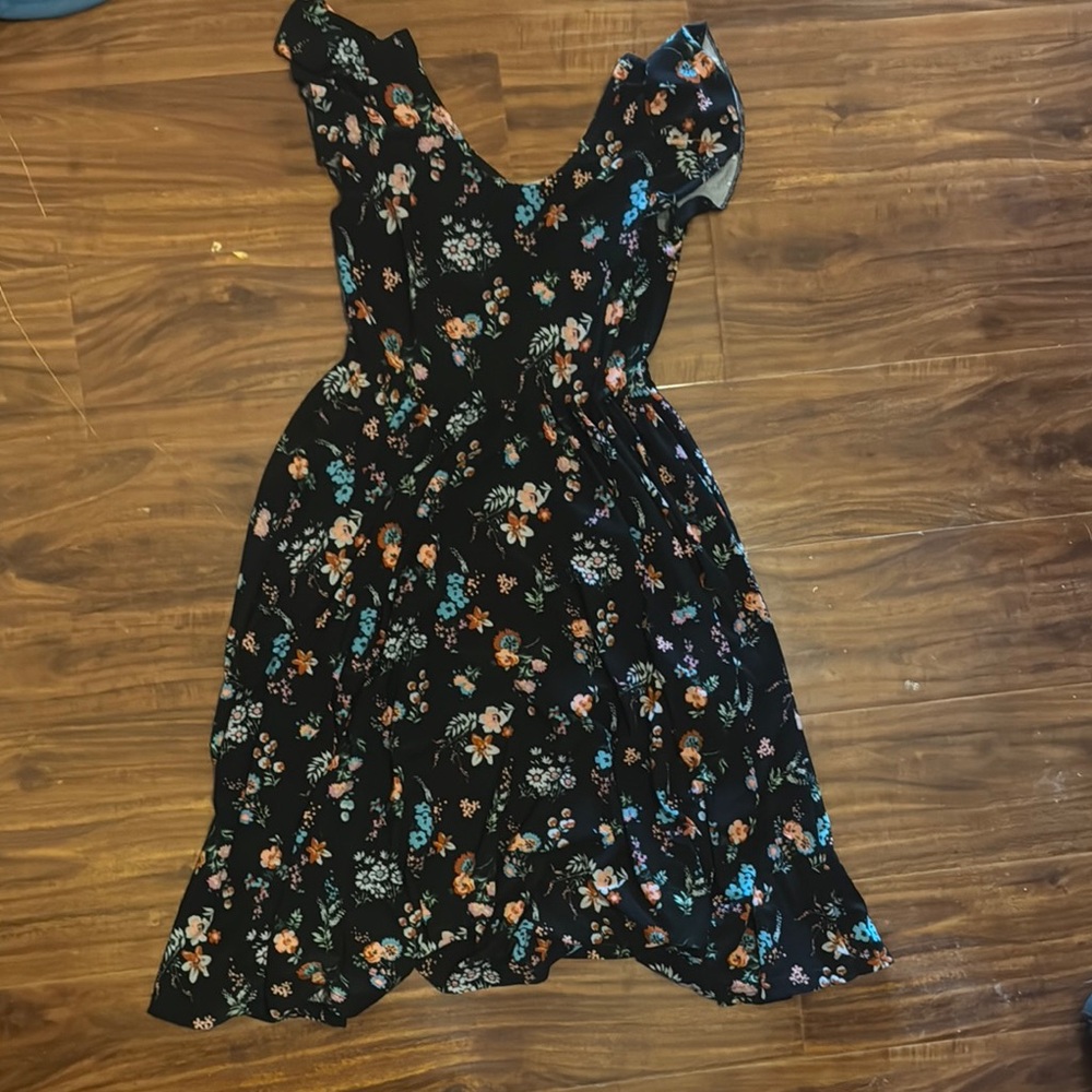 Dot Dot Smile Black Sundress with Flutter Sleeves and V-Neck